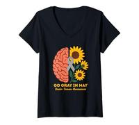 Donna Il Mese della consapevolezza del tumore cerebrale Diventa Grigio a Maggio Girasoli Maglietta con Collo a V