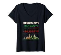 Donna Il Messico Coordinate Minimal City Identity Design Maglietta con Collo a V