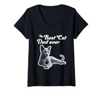 Donna Il miglior papà gatto di sempre - Russian Blue Cat Maglietta con Collo a V