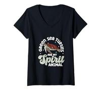 Donna Il Mio Animale Spirituale - Tartaruga Marina Verde Maglietta con Collo a V