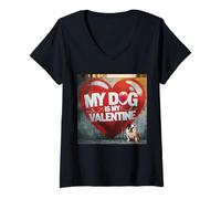 Donna Il Mio Cane è Il Mio San Valentino Bulldog Inglese Street Graffiti Maglietta con Collo a V