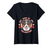 Donna Il Mio Cane è la mia Montagna Bernese di San Valentino. Paw Lover Maglietta con Collo a V