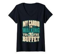 Donna Il Mio Cardio Sta camminando Verso Il Buffet Divertente Maglietta con Collo a V