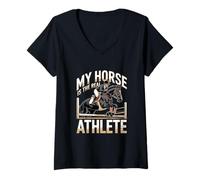 Donna Il mio cavallo è il vero atleta equestre Maglietta con Collo a V