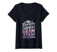 Donna Il mio colore preferito è Gram Stain Microbiologo Maglietta con Collo a V