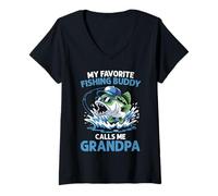 Donna Il mio compagno di pesca preferito mi chiama nonno Funny Fisherman Maglietta con Collo a V