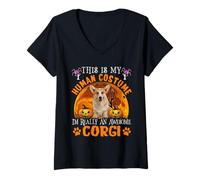 Donna Il Mio Costume Umano Sono Davvero Un Fantastico Corgi Halloween Maglietta con Collo a V