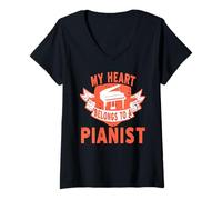 Donna Il Mio Cuore Appartiene a Un Pianista Romantico Maglietta con Collo a V
