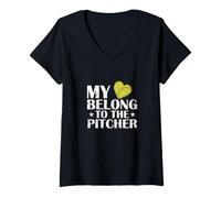 Donna Il Mio Cuore appartiene al Lanciatore Softball Maglietta con Collo a V