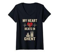 Donna Il mio cuore batte a Gand Belgio City Pride Maglietta con Collo a V