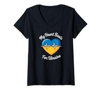 Donna Il mio cuore batte per l'Ucraina Cuore Bandiera ucraina Battito cardiaco Maglietta con Collo a V