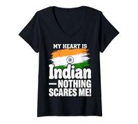 Donna Il Mio Cuore è India Orgoglioso Indiano Maglietta con Collo a V