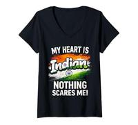 Donna Il Mio Cuore è India Orgoglioso Indiano Maglietta con Collo a V