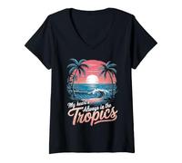 Donna Il Mio Cuore è Sempre ai Tropici Maui Maglietta con Collo a V