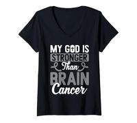 Donna Il Mio Dio è più Forte del Guerriero della consapevolezza del Cancro al Cervello Maglietta con Collo a V