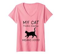 Donna Il Mio Gatto Pensa Che Silenzio significhi Cibo Gatti Divertenti Maglietta con Collo a V
