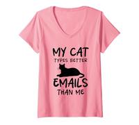Donna Il Mio Gatto scrive e-Mail Migliori di Me Gatti Divertenti Maglietta con Collo a V