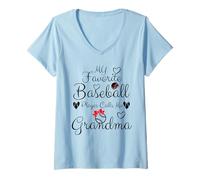 Donna Il mio giocatore di baseball preferito mi chiama Grandma Baseball Heart Maglietta con Collo a V