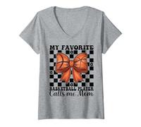 Donna Il mio giocatore di basket preferito mi chiama mamma mamma festa della mamma Maglietta con Collo a V