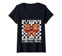Donna Il mio giocatore di basket preferito mi chiama mamma mamma festa della mamma Maglietta con Collo a V
