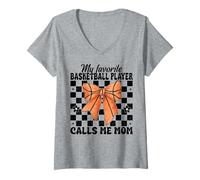 Donna Il mio giocatore di basket preferito mi chiama mamma mamma festa della mamma Maglietta con Collo a V
