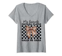 Donna Il mio giocatore di football preferito mi chiama Nana Football americano Maglietta con Collo a V