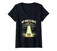 Donna Il Mio Giro è Qui Divertente UFO Alien Incontro Sci Fi Amanti Maglietta con Collo a V