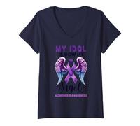 Donna Il Mio idolo è Ora Il Mese della consapevolezza del Mio Angelo per l'Alzheimer Maglietta con Collo a V