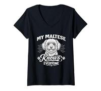 Donna Il Mio Maltese Conosce Tutti Maglietta con Collo a V