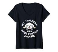 Donna Il Mio Maltese ha più Amici di Me Maglietta con Collo a V