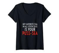 Donna Il mio mare preferito in tutti e sette i mari è il tuo Puss-Sea Maglietta con Collo a V