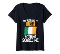 Donna Il Mio Marito è Irlandese Niente Mi spaventa Divertente Marito Maglietta con Collo a V