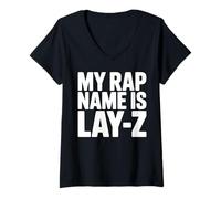 Donna Il Mio Nome Rap è Lay-Z Divertente Rapper Pigro Pun Humor Maglietta con Collo a V