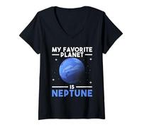 Donna Il Mio Pianeta Preferito è Nettuno - Neptune Planet Space Lover Maglietta con Collo a V