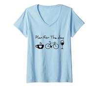 Donna Il Mio Piano per Oggi Coffee Bike Wine for Funny Biker Maglietta con Collo a V