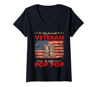 Donna Il mio pop pop è il mio veterano preferito Bandiera degli Stati Uniti Veterans Day Maglietta con Collo a V