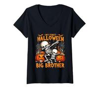 Donna Il Mio Primo Halloween Come Un Grande Fratello Scheletro Dabbin Maglietta con Collo a V