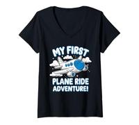 Donna Il Mio Primo Viaggio in Aereo Avventura di Volo per la Prima Volta Maglietta con Collo a V