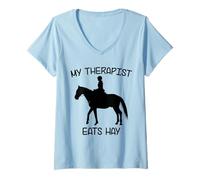 Donna Il Mio terapeuta Mangia Fieno | Funny Horses Maglietta con Collo a V