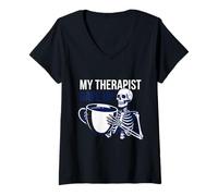Donna Il Mio Terapista ha Dato su di Me Scheletro di caffè Divertente Maglietta con Collo a V