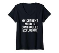 Donna Il Mio Umore Attuale è un'esplosione controllata Witty Sarcastic Maglietta con Collo a V