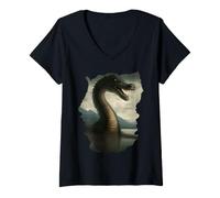 Donna Il misterioso Mostro di Loch Ness Maglietta con Collo a V