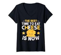 Donna Il Momento Migliore per Mangiare Formaggio è Ora Cheesy Lover Foodie Maglietta con Collo a V
