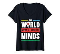 Donna Il Mondo ha Bisogno di Tutti i Tipi di Mente Autismo Awanress Maglietta con Collo a V