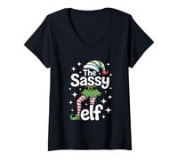 Donna Il Natale Sassy Elf Maglietta con Collo a V