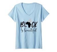 Donna Il Nero È Bello Bella Regina Nera Re Nero Afro Africano Maglietta con Collo a V