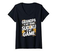 Donna Il nonno è il mio nome Sudoku è il mio gioco divertente Maglietta con Collo a V