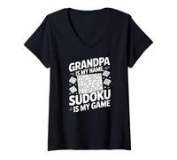 Donna Il nonno è il mio nome Sudoku è il mio gioco Maglietta con Collo a V
