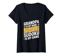 Donna Il nonno è il mio nome Sudoku è il mio gioco Maglietta con Collo a V