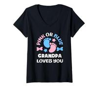 Donna Il Nonno Rosa o Blu Ti AMA Sesso rivelare Baby Shower Maglietta con Collo a V